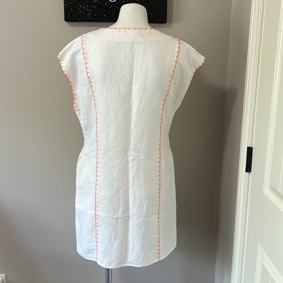 Tory Burch Short Tunic Linen Swim Cover Up White Orange Relaxed Fit Mini Sz S - Picture 8 of 12